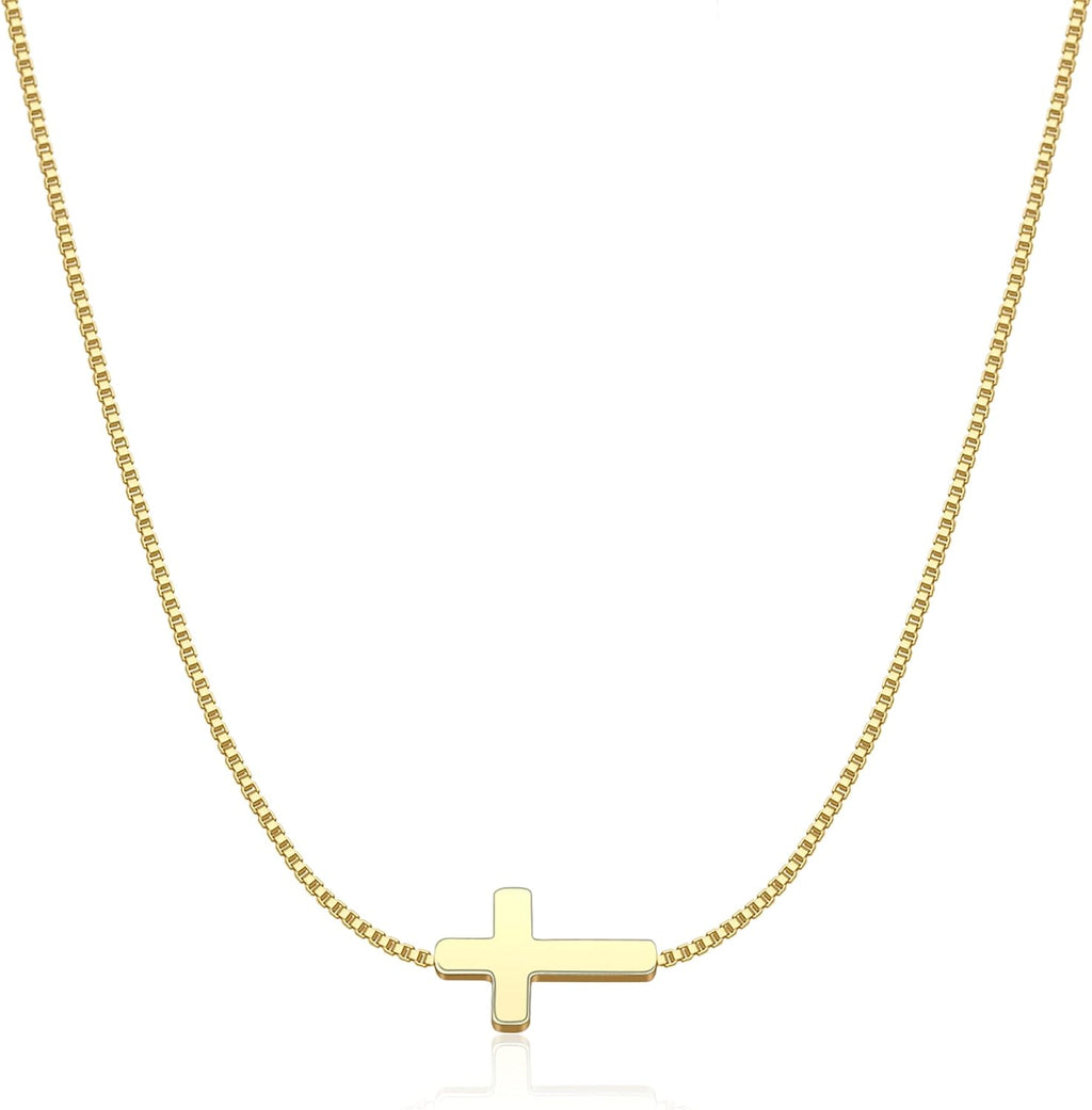 Cross Necklace for Women 14K Gold Silver Plated Dainty Small Cross Pendant Choker Simple Trendy Cute Cross Charm Chain Necklace Easter Basket Stuffers Baptism Religious Faith Jewelry Gift