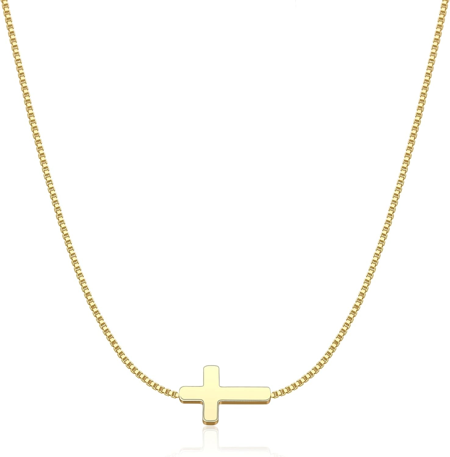 Cross Necklace for Women 14K Gold Silver Plated Dainty Small Cross Pendant Choker Simple Trendy Cute Cross Charm Chain Necklace Easter Basket Stuffers Baptism Religious Faith Jewelry Gift