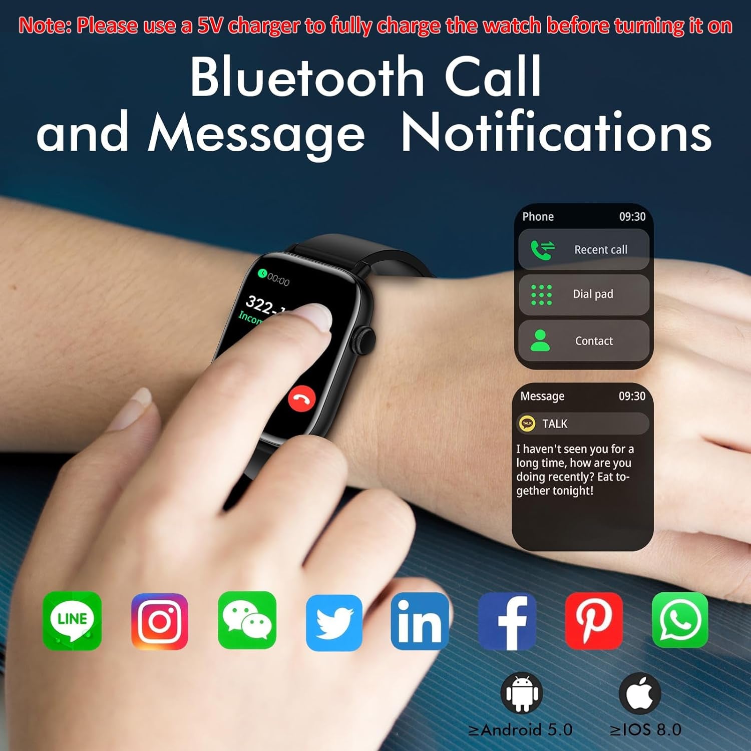 Smart Watch for Android Iphone, 1.9" Fitness Tracker with (Answer/Make Calls) IP 67 Waterproof Sport Digital Watches, Blood Pressure Heart Rate Monitor Step Counter Sleep Tracker