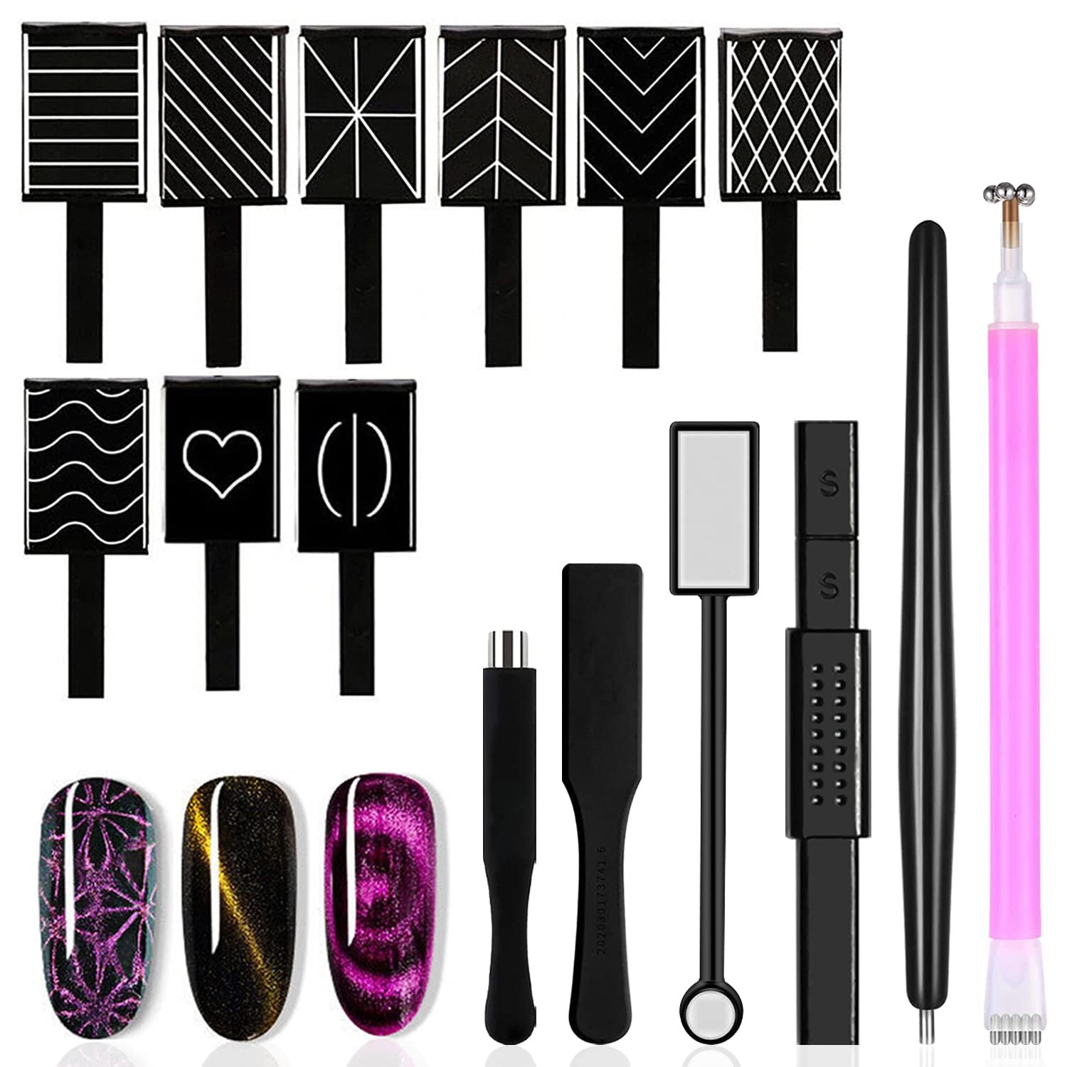 15Pcs Nail Magnet Set Cat Eye Gel Nail Polish Magnet Wand Magnetic Nail Polish Cat Eye Magnet for Nails Cat Eye Magnets Sticks Nail Design Tools Nail Art