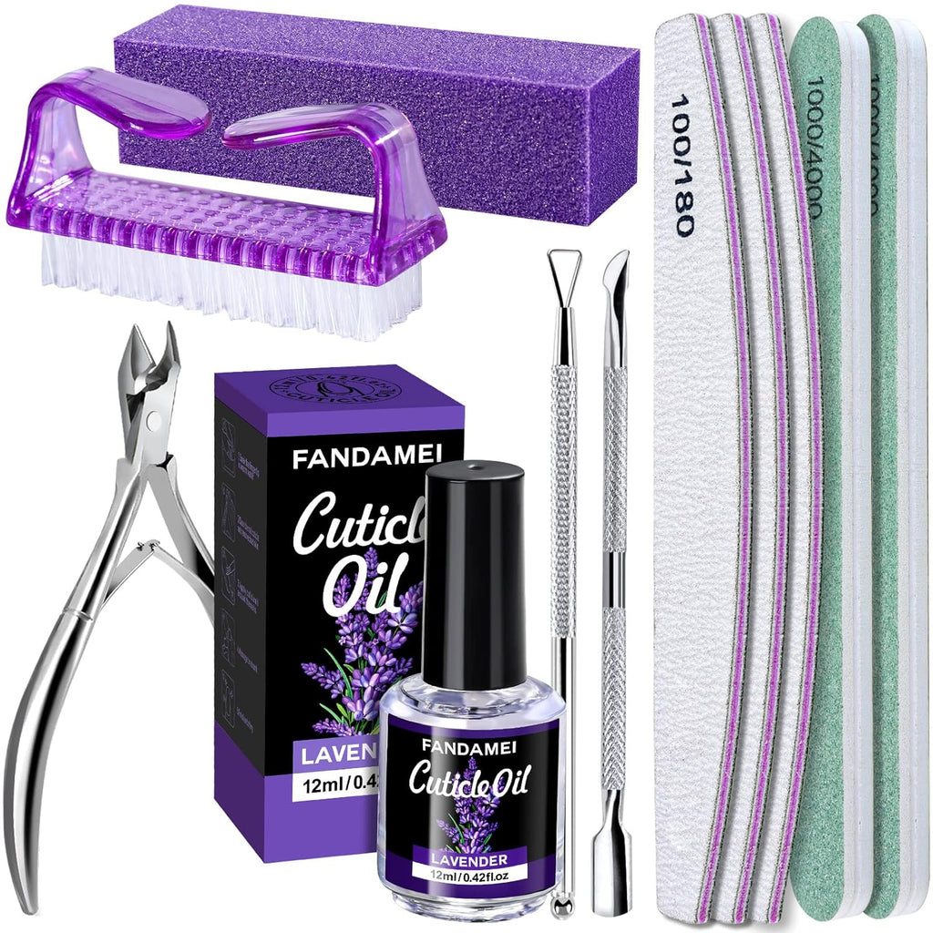 Nail Files and Buffers, Nail Cuticle Remover Kit with Nail File, Nail Buffer, Nail Buffer Block, Cuticle Nipper, Cuticle Pusher, Cuticle Peeler. Nail Cuticle Oil Lavender for Nail Care