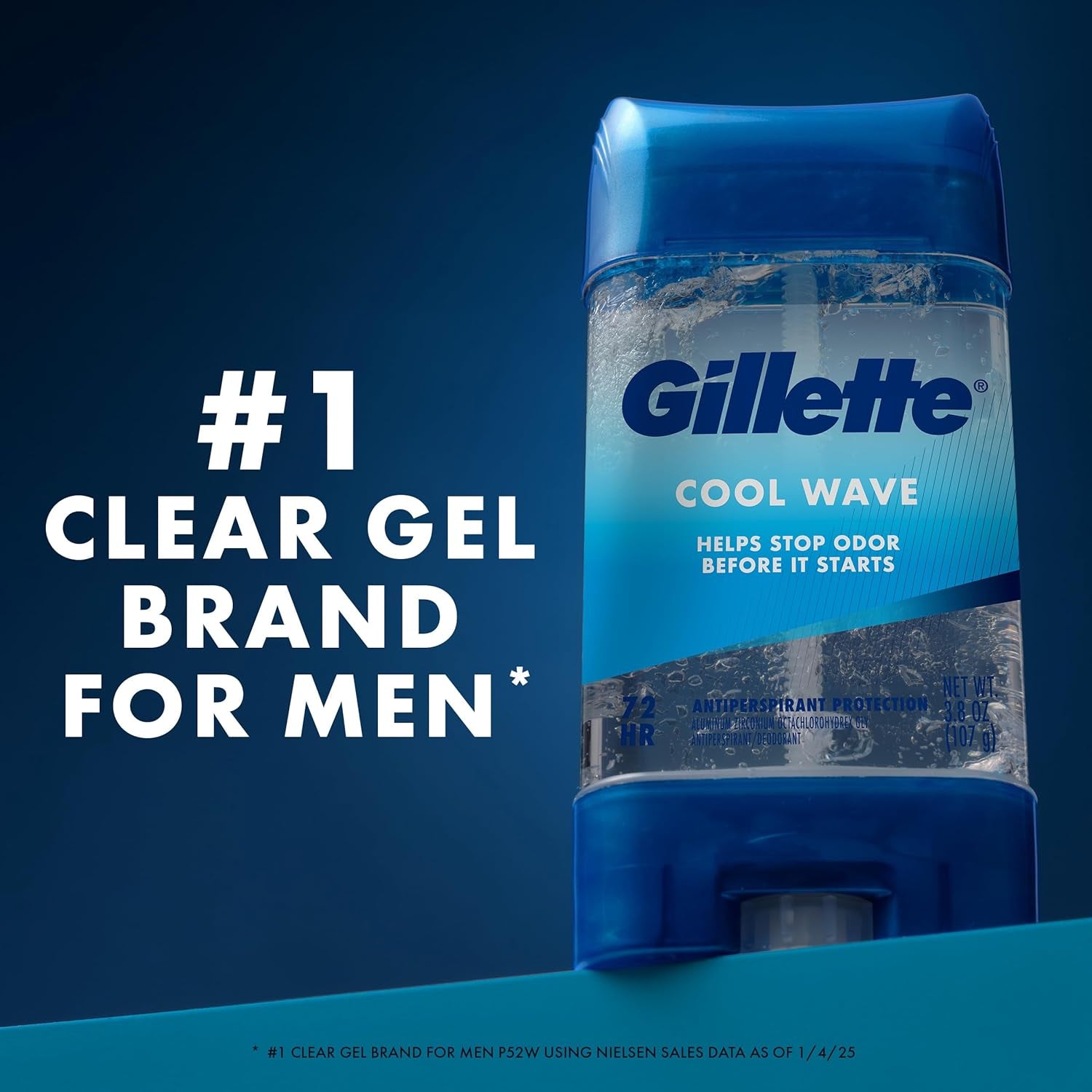 Antiperspirant and Deodorant for Men, 72Hr Clinical Strength Sweat & Odor Protection, Long Lasting Freshness, Anti-White Mark Technology, Clear Gel, Cool Wave Scent, 3.8 Oz (Pack of 4)