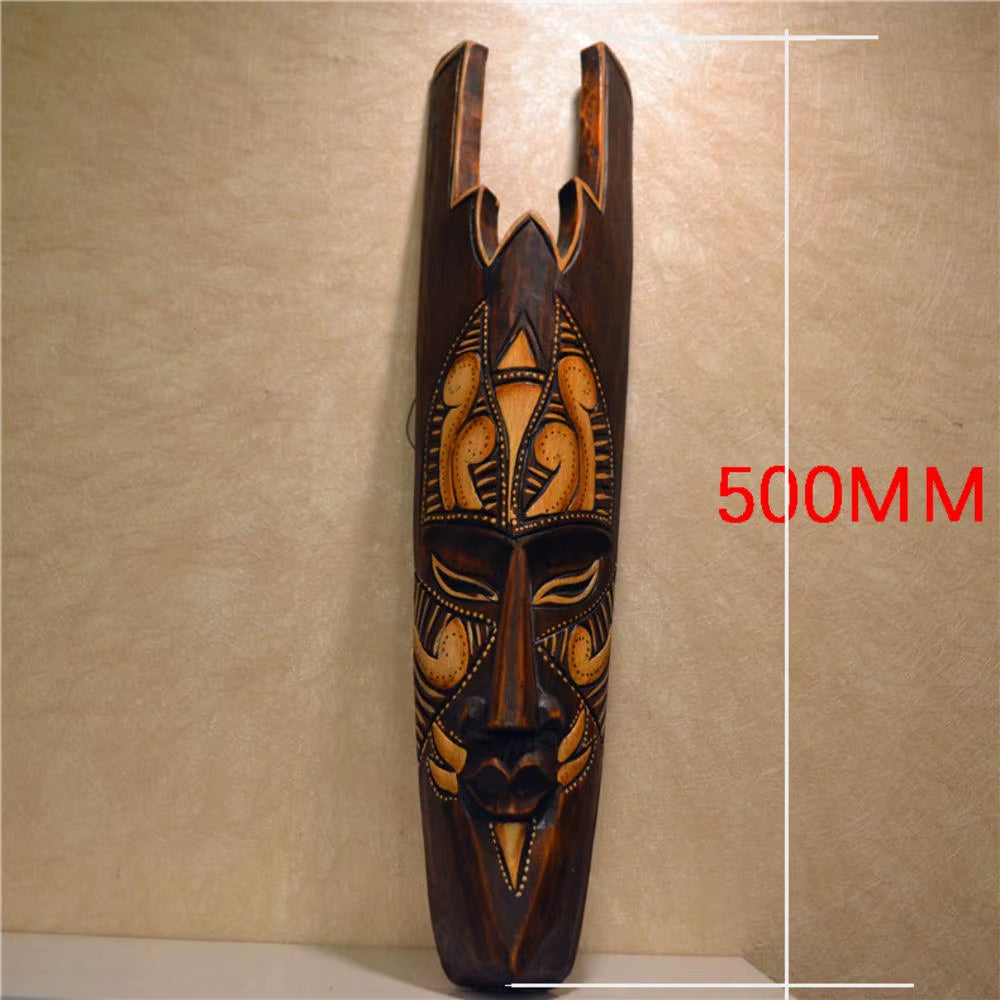 50Cm H Southeast Asian Style Wall Hanging Pendant Thai Wood Carving African Face Mask Creative Retro Home Bar Hotel Decoration