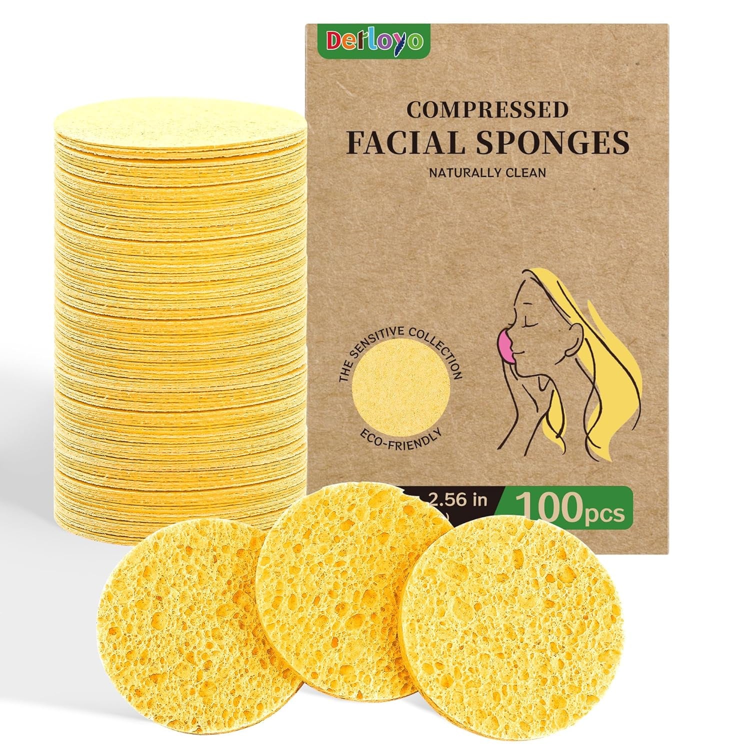 100-Count Compressed Facial Sponges, Natural Cellulose Face Sponges for Cleansing, Exfoliating, Washing Face, Makeup Removal, and Spa Use - Travel Skincare Essentials for Women