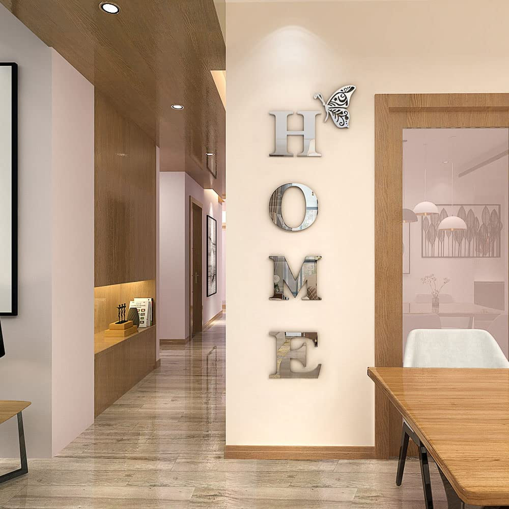 Home Wall Decor Letter Signs Acrylic Mirror Wall Stickers Decorations for Living Room Bedroom Home Decor Wall Decals (Silver, 47.2 X 15.3IN)