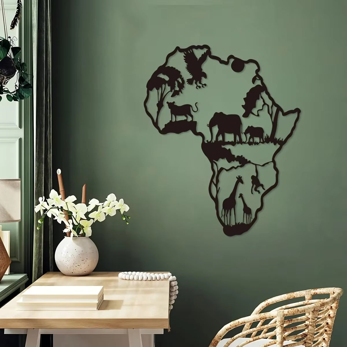 Cifbuy 1Pc African Animal Map Iron Indoor Outdoor Crafts, Indoor Decoration, Great for Living Room Bedroom, 11.81*9.66Inch