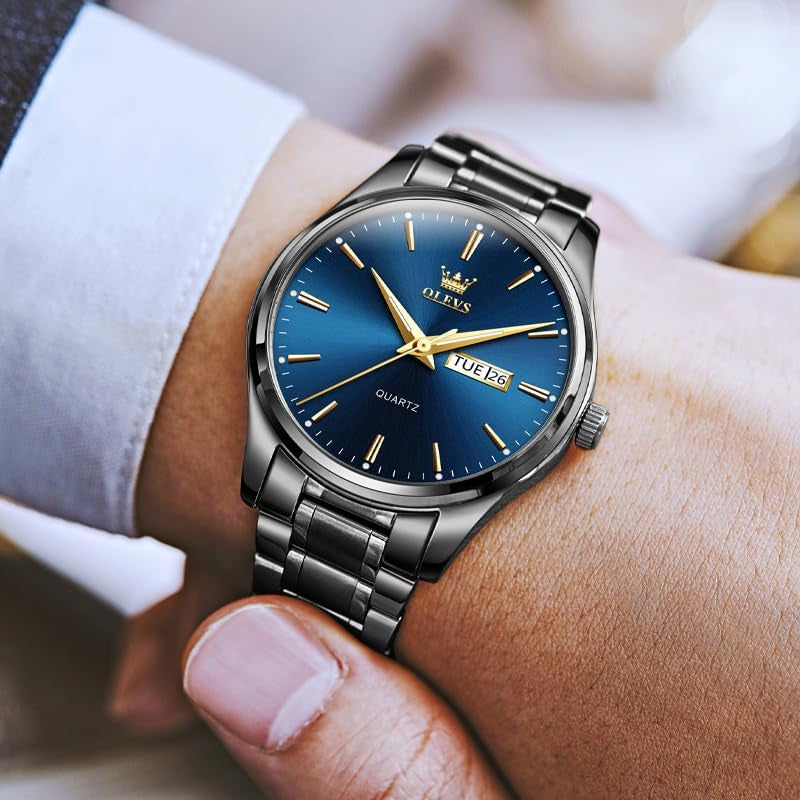 Mens Gold Watches Waterproof Stainless Steel Lightweight Watch with Date Classic Luxury Dress Watch for Men Gold White Blue Green Dial