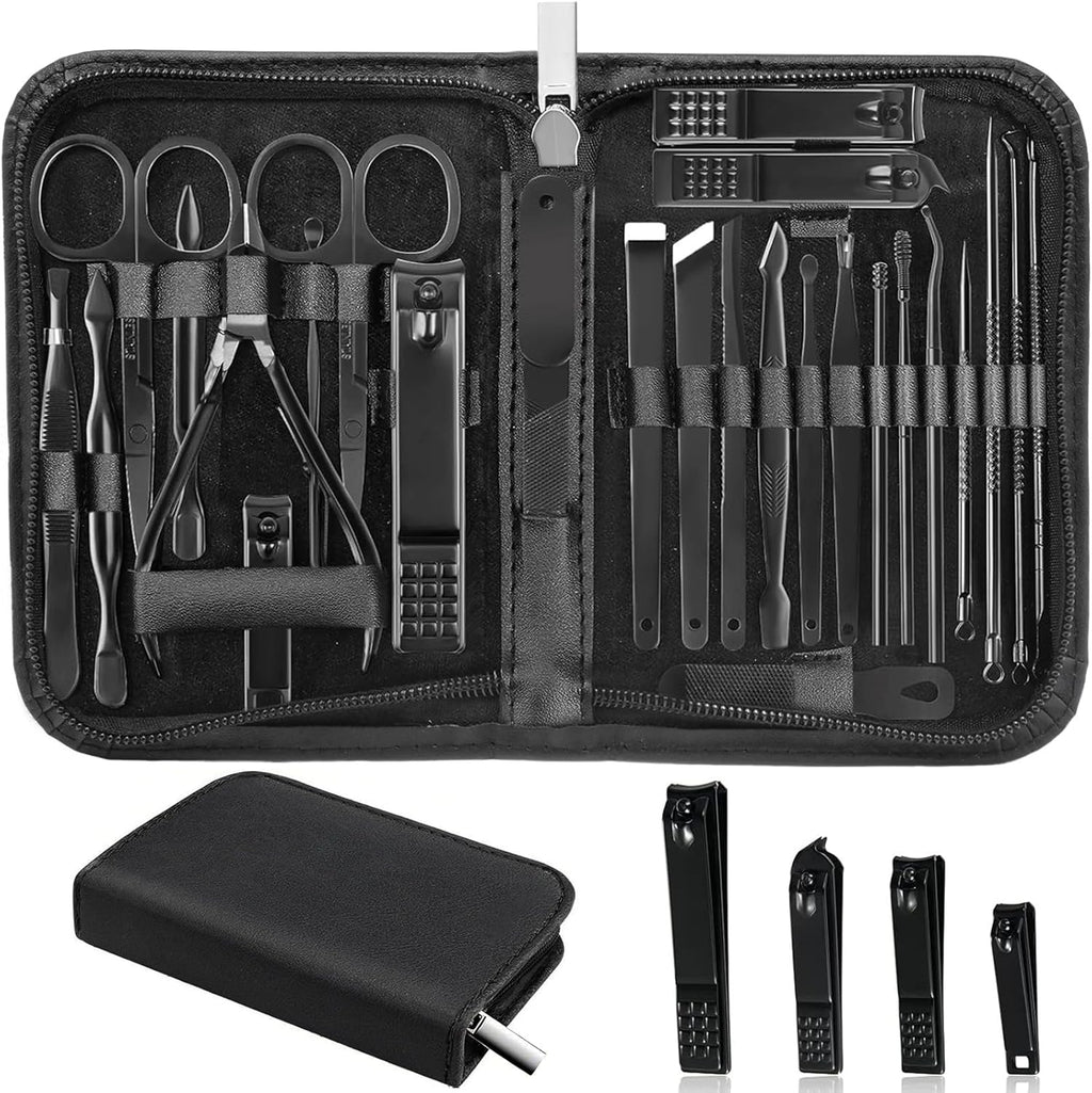 Manicure Set Professional Nail Clipper Kit-26 Pieces Stainless Steel Manicure Kit,Nail Care Tools with Luxurious Travel Case (Brown)