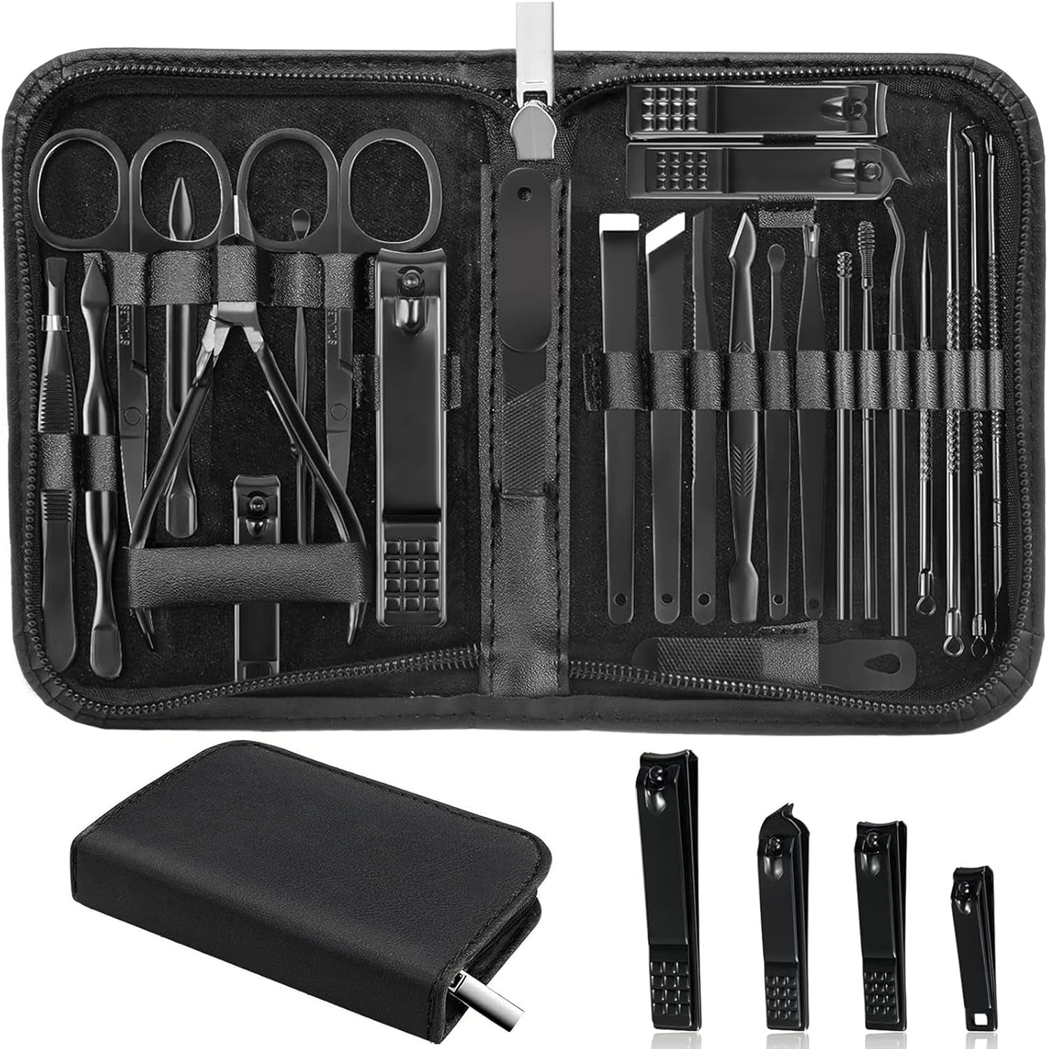 Manicure Set Professional Nail Clipper Kit-26 Pieces Stainless Steel Manicure Kit,Nail Care Tools with Luxurious Travel Case (Brown)