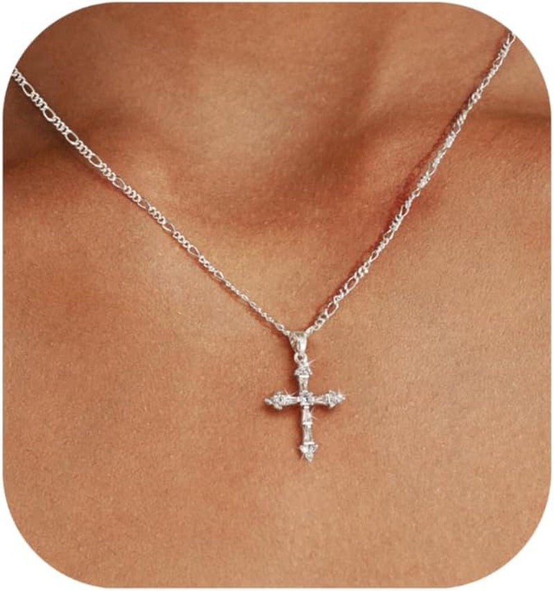 Cross Necklace for Women,Double Cross Necklace 14K Gold Plated Cross Pendant Necklace Dainty Gold Cross Necklaces for Women Trendy Small Cross Charm Necklace Simple Cute Choker Necklaces Gold Jewery