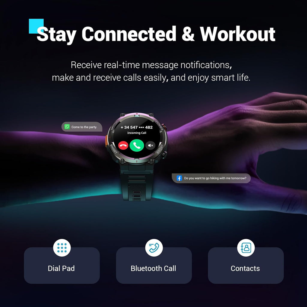 Military Smart Watch for Men(Answer/Make Calls),Outdoor Smartwatch with 100 Days Battery/Flashlight/Compass/Heart Rate/Spo2/Sleep Monitor/2 Straps, Rugged Fitness Watch for Iphone/Android Phones