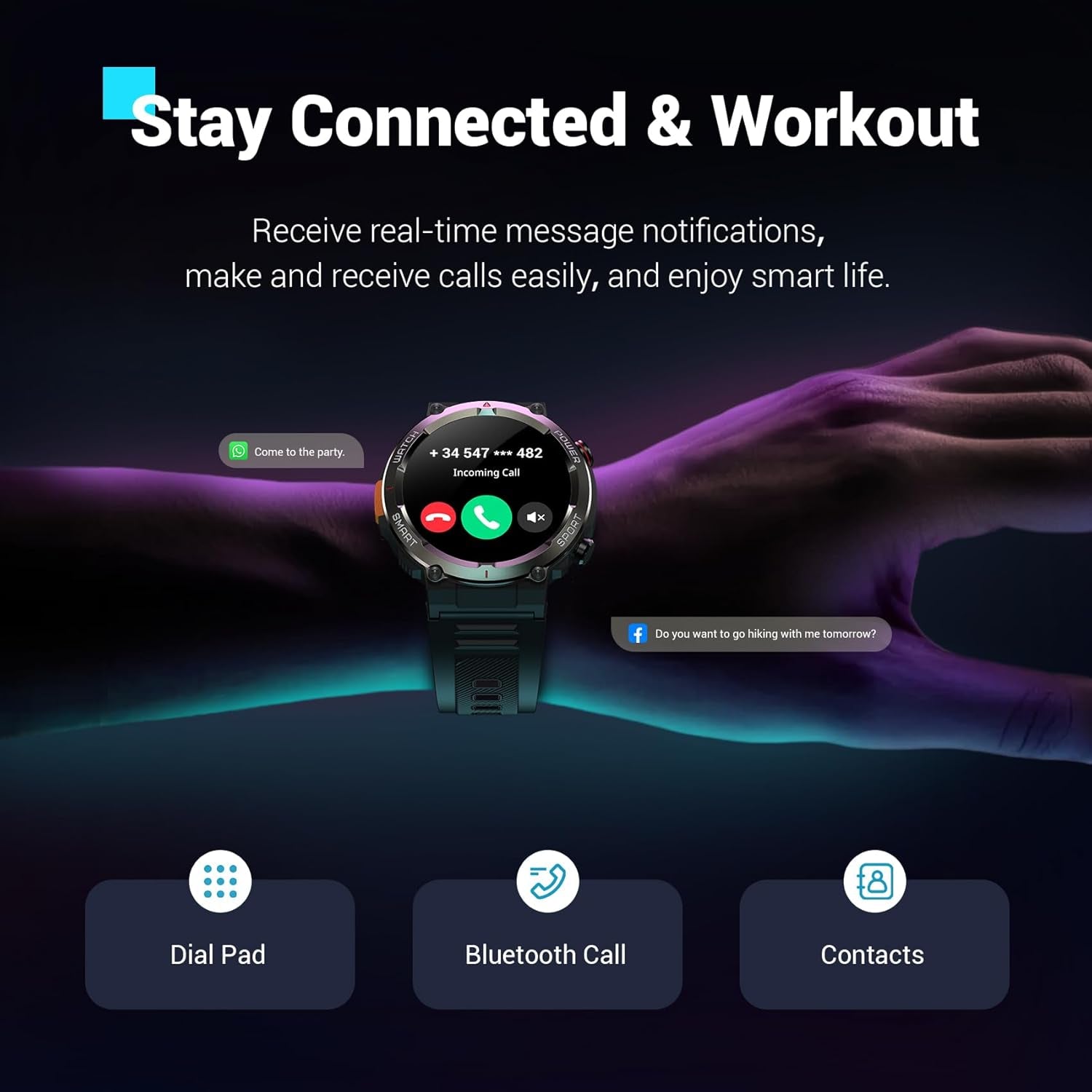 Military Smart Watch for Men(Answer/Make Calls),Outdoor Smartwatch with 100 Days Battery/Flashlight/Compass/Heart Rate/Spo2/Sleep Monitor/2 Straps, Rugged Fitness Watch for Iphone/Android Phones