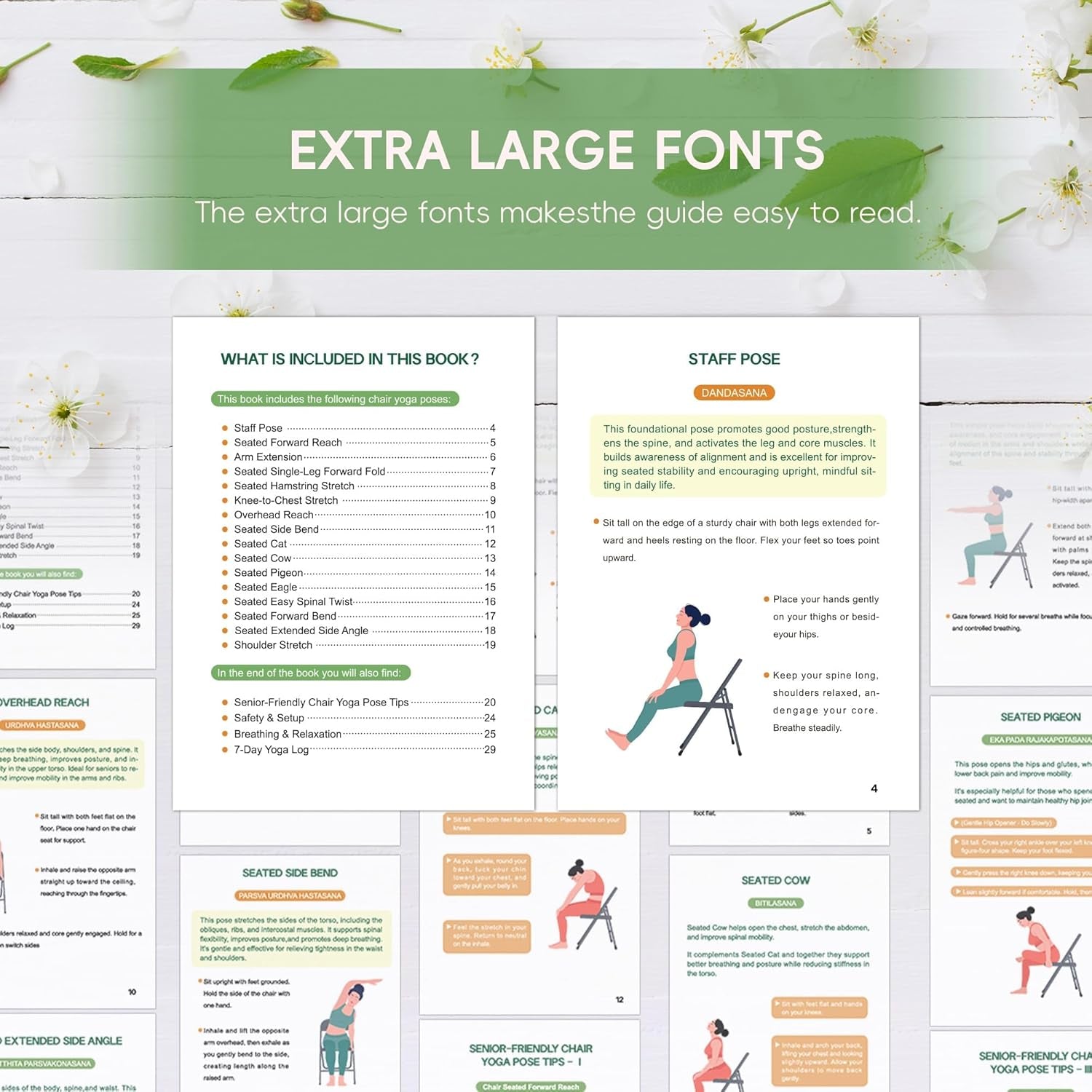 Chair Yoga for Seniors over 60 Book & Chart – 30-Day Challenge, Gentle Seated Yoga Guide, Chair Yoga for Weight Loss & Flexibility, Senior Chair Exercises for Women & Men, 8.5X11" Book on Chair Yoga