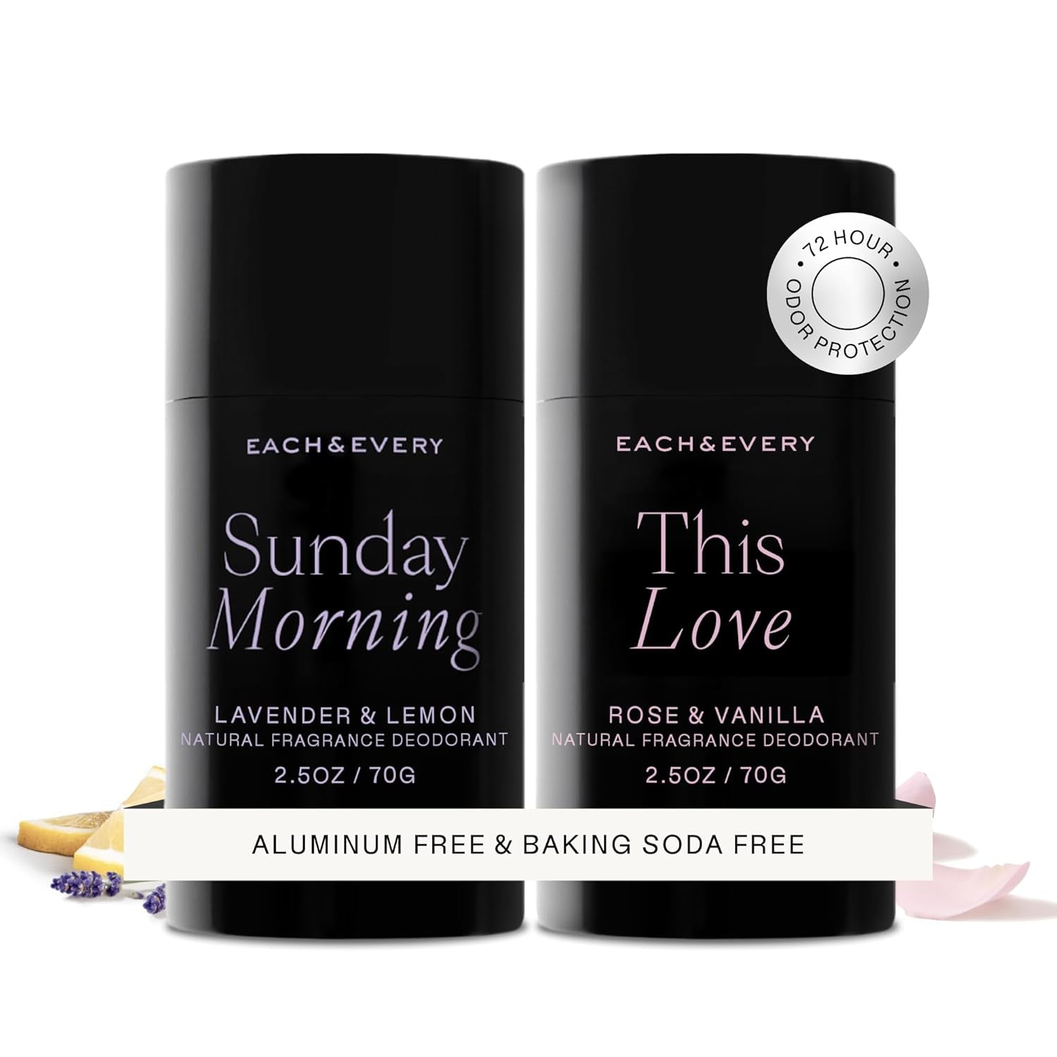 Aluminum Free Deodorant for Women & Men, Lavender & Lemon - All Natural Deodorant for Sensitive Skin, EWG Verified - Clean, Baking Soda-Free, Plant-Based Fragrance - 2.5Oz, 2 Pack