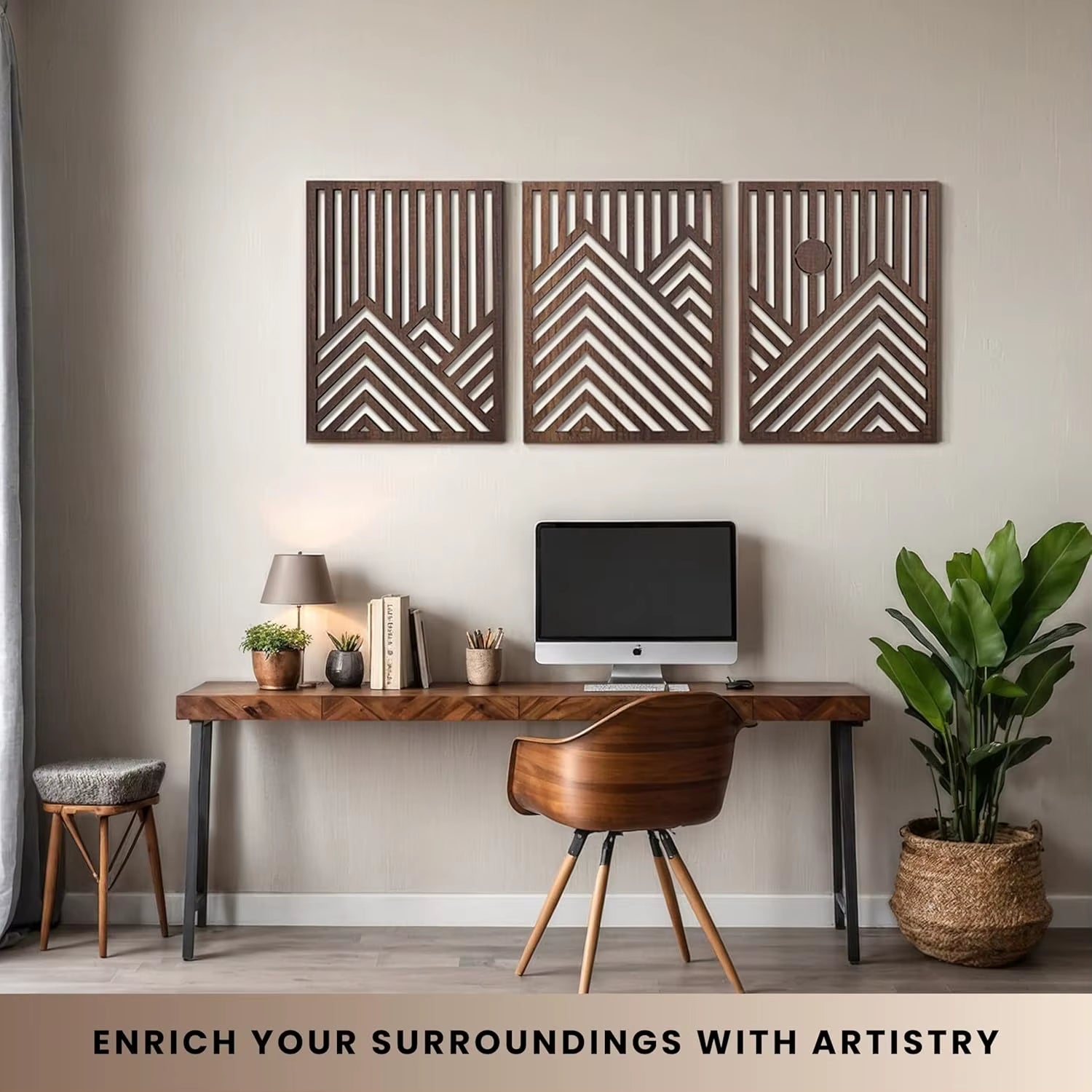 3PCS Retro Wood Art Decor Modern Wood Art Wall Decor,Indoor Wall Hanging Decorations for Living Room, Bedroom, Office