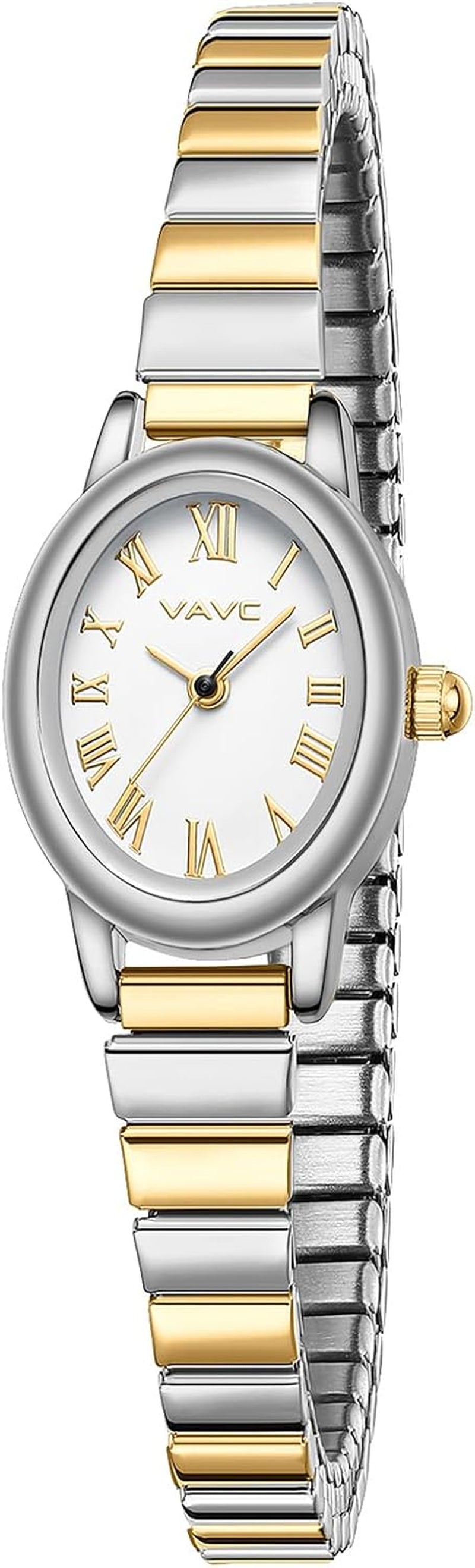Small Gold Watches for Women,Analog Womens Watch with Stainless Steel Expansion Band,Oval Case Roman Dial,Water Resistant