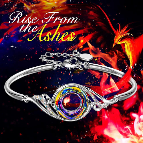 "Rise from the Ashes" Phoenix Bracelet Made with Crystals from Austria, Adjustable Bangle Bracelet for Women 7"+2", Packaged with Jewelry Box, Birthday Gift for Women, Symbol of Luck and Renewal