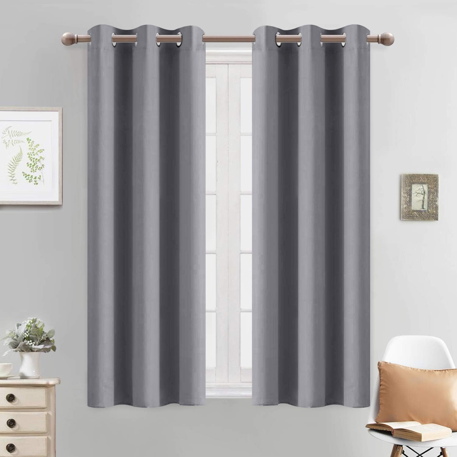 Room Darkening Gray Blackout Curtains 84 Inch Long Light Blocking Thermal Insulated Window Treatment Grommet Drapes for Bedroom Living Room, 52W X 84L, Grey Curtains, 2 Panels