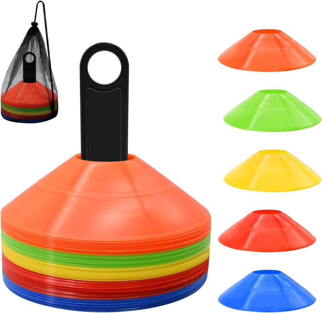 25/50/100Pcs Disc Cones, Agility Soccer Cones with Carry Bag and Holder, Soccer Cones for Sports Training, Football, Soccer, Basketball, Coaching, Practice Equipment, 5 Color