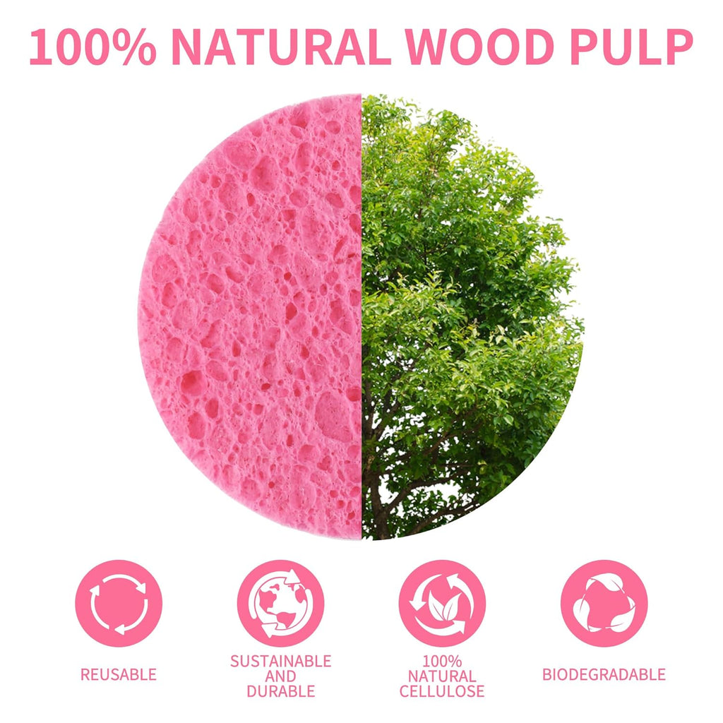 100-Count Compressed Facial Sponges, Natural Cellulose Face Sponges for Cleansing, Exfoliating, Washing Face, Makeup Removal, and Spa Use - Travel Skincare Essentials for Women