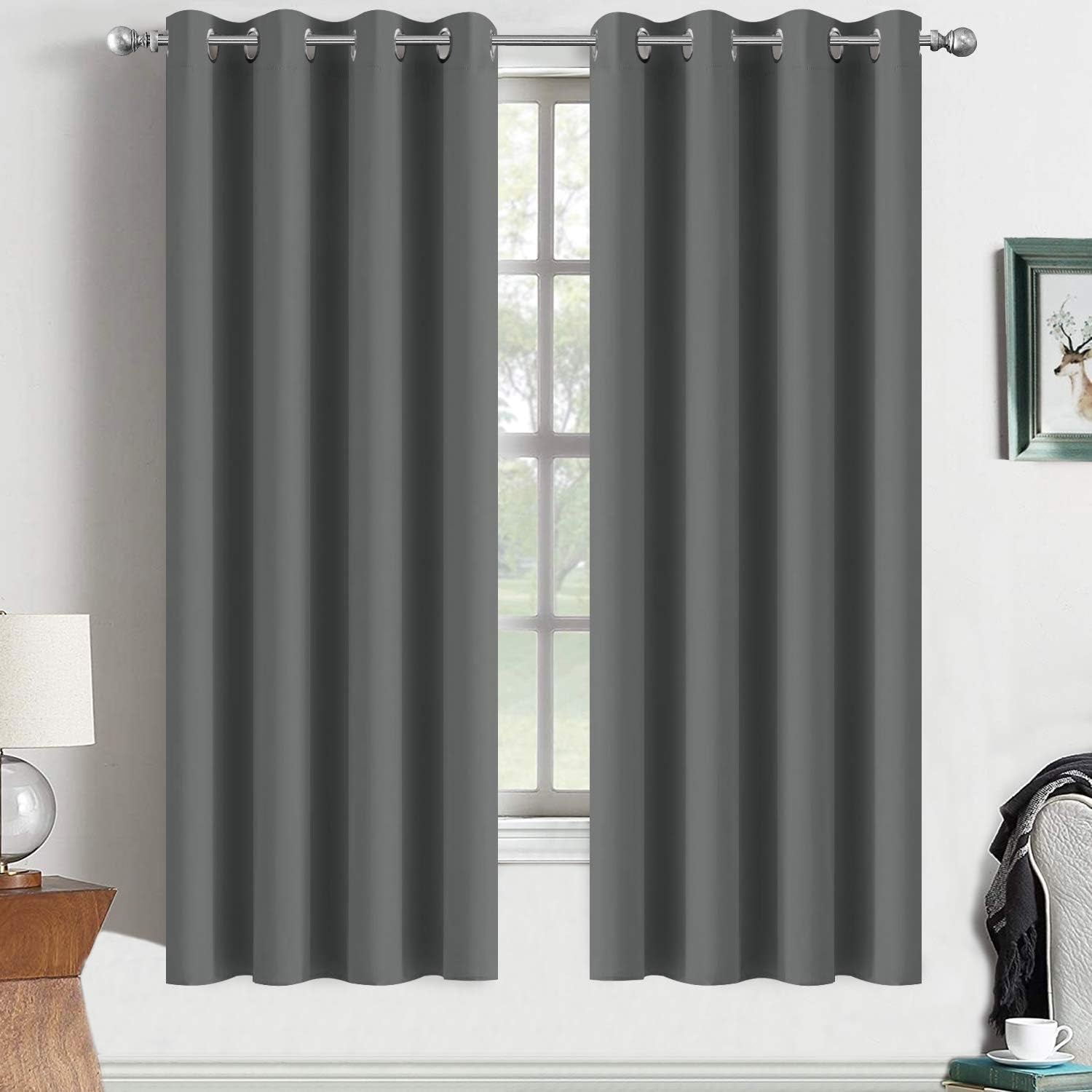 Room Darkening Gray Blackout Curtains 84 Inch Long Light Blocking Thermal Insulated Window Treatment Grommet Drapes for Bedroom Living Room, 52W X 84L, Grey Curtains, 2 Panels