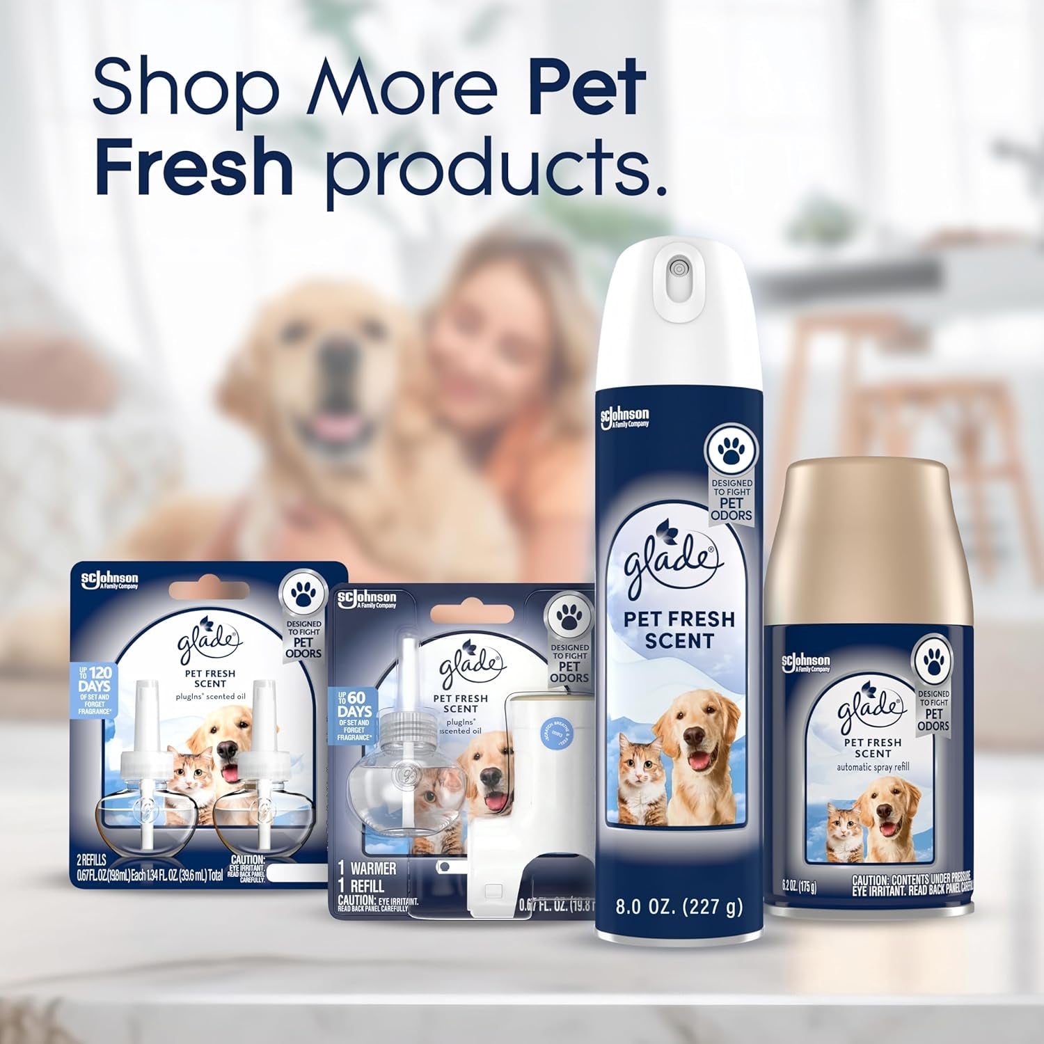 Plugins Refills Air Freshener Starter Kit, Pet Fresh Scent, Scented and Essential Oils for Home and Bathroom, 0.67 Fl Oz, 1 Warmer + 1 Refill