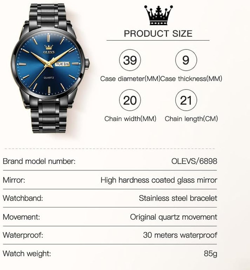 Mens Gold Watches Waterproof Stainless Steel Lightweight Watch with Date Classic Luxury Dress Watch for Men Gold White Blue Green Dial