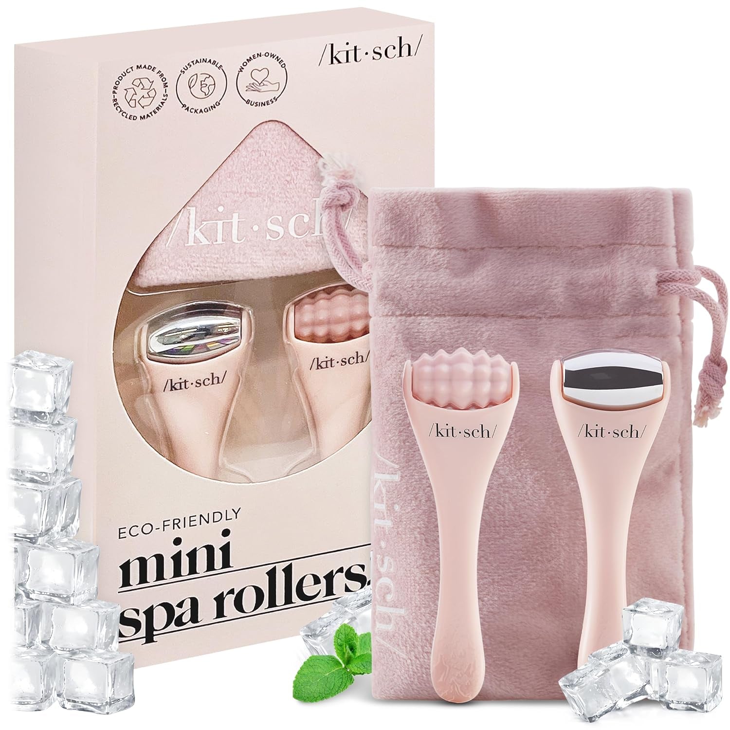 Mini Facial Roller & Ice Face Roller Skin Care Tool Set – Stainless Steel Face Rollers to Reduce Puffiness, Redness & Headaches, Great Irritation Relief & Spa-Like Experience Anywhere - Blush