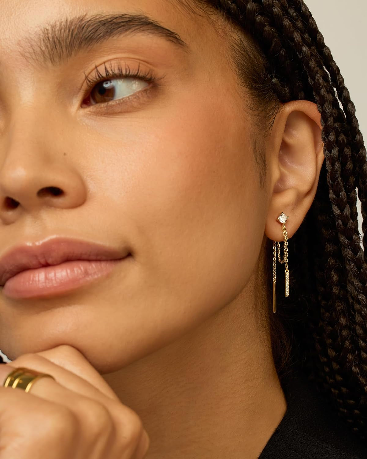 18K Gold Plated 925 Sterling Silver Posts Drop Dangle Chain Earrings for Women | Dangling Chain Studs | Cubic Zirconia Ball Threader Earscapes Earrings