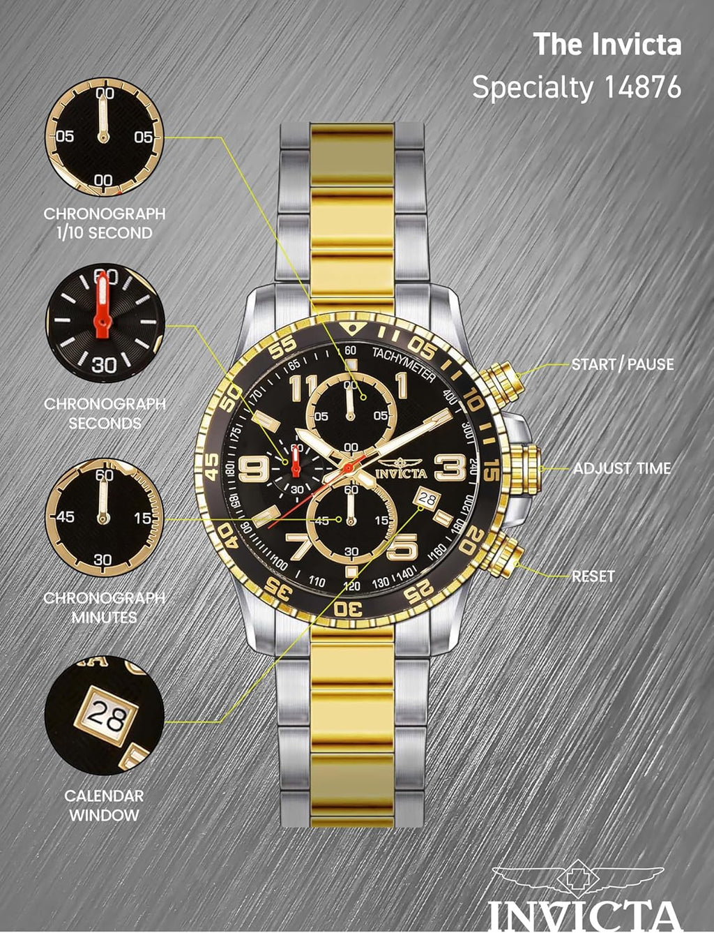 Men'S Specialty Chronograph Textured Dial Stainless Steel Watch