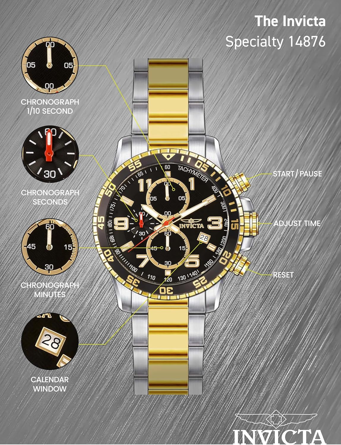 Men'S Specialty Chronograph Textured Dial Stainless Steel Watch