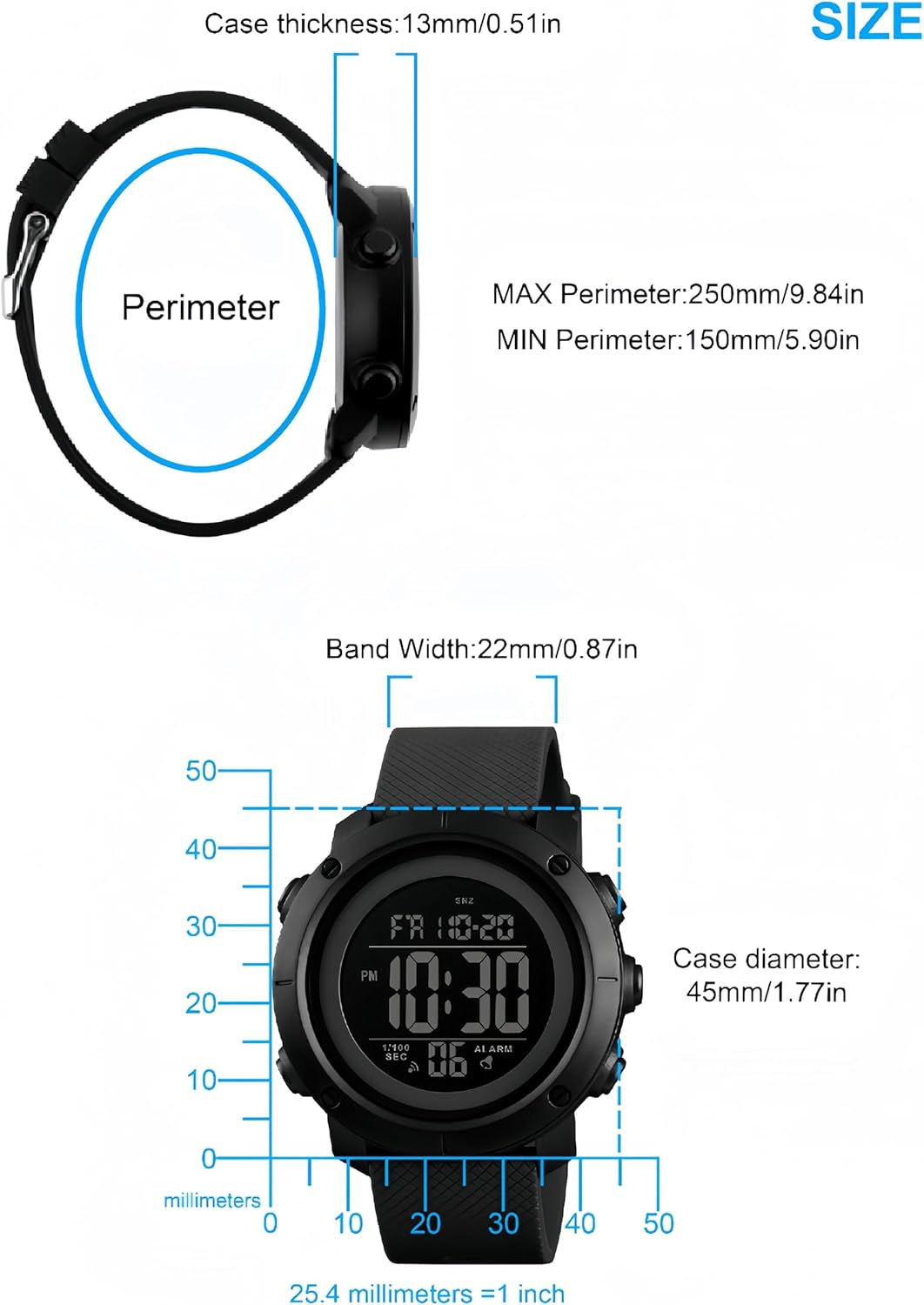Digital Watch Sports Waterproof Military Back Light Small Watch for Men Black 1426