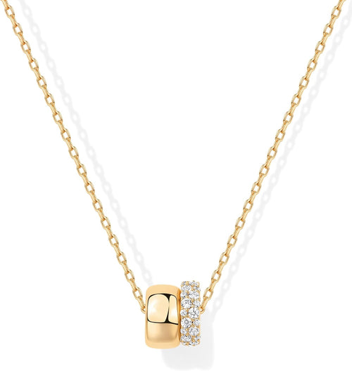 14K Gold Plated Pendant Necklace for Women | Two Distinct Rondelle Pendants with Cubic Zirconia | Sliding Chain Pendant | Trendy Fashion Jewelry
