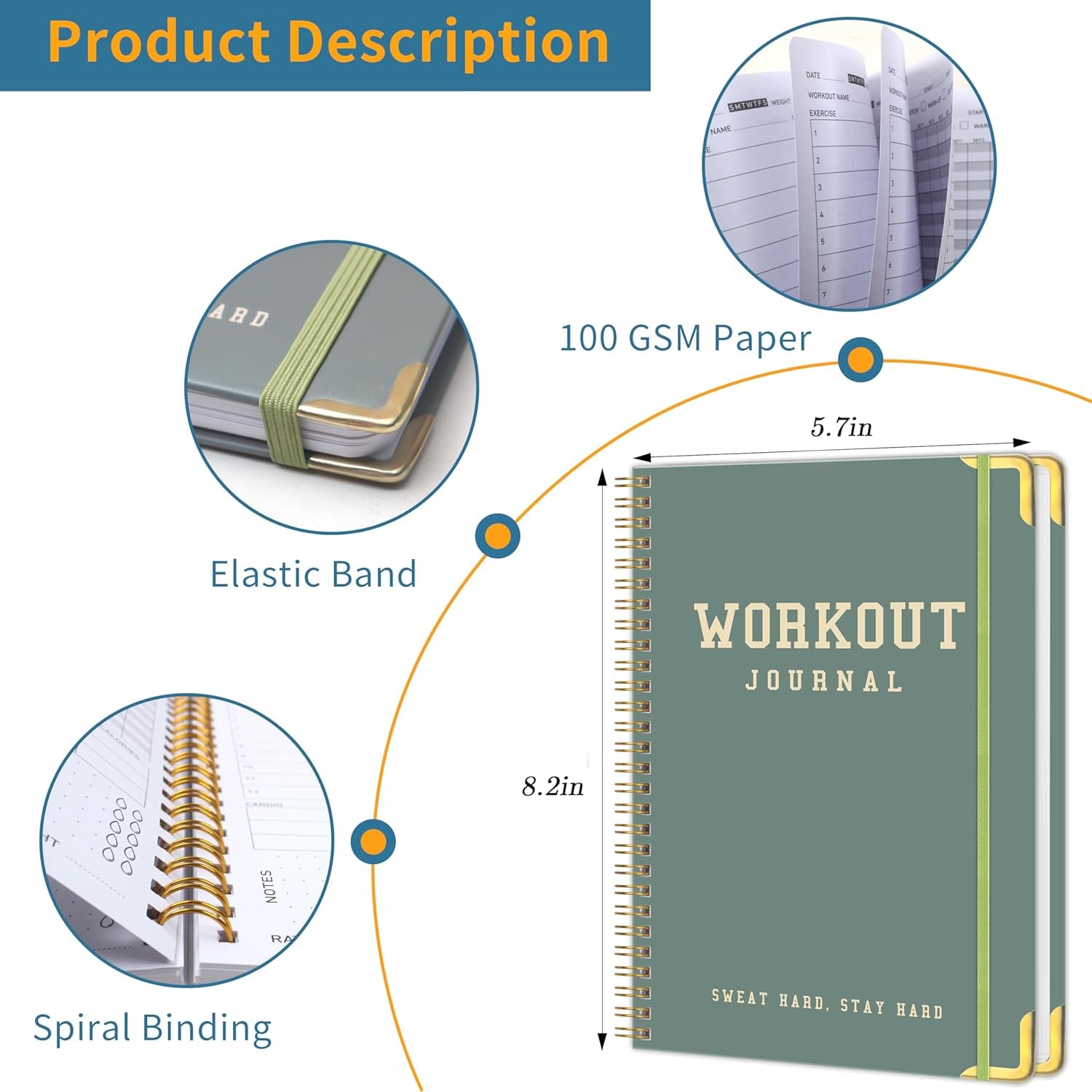 Fitness Workout Planner for Women & Men, A5(5.7" X 8.2") Workout Log Planner for Track Gym ＆ Home Workouts, Track Progress, Achieve Your Wellness Goals - Green