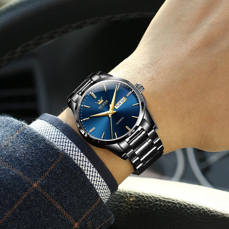 Mens Gold Watches Waterproof Stainless Steel Lightweight Watch with Date Classic Luxury Dress Watch for Men Gold White Blue Green Dial