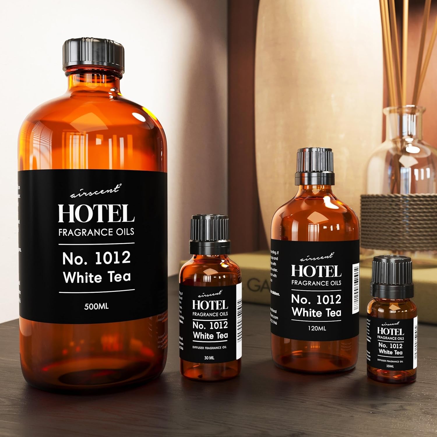 Airscent Hotel Diffuser Oil No. 1012 Inspired by the White Tea Hotel Scent - Premium Fragrance Oil for Ultrasonic and Waterless Diffusers and Crafting - 10 Ml, 0.34 Fl Oz Glass Dropper Bottle