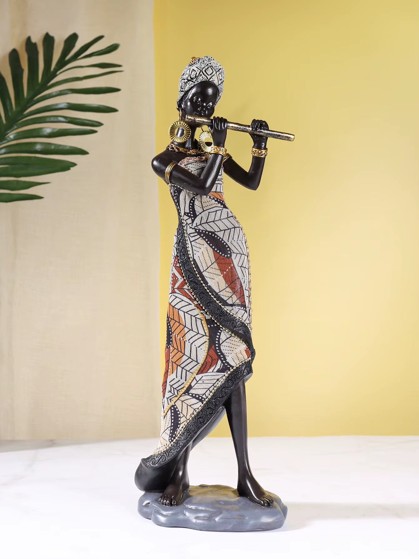 African Female Musician Sculpture, Resin Figurines, Home Decorative Ornaments