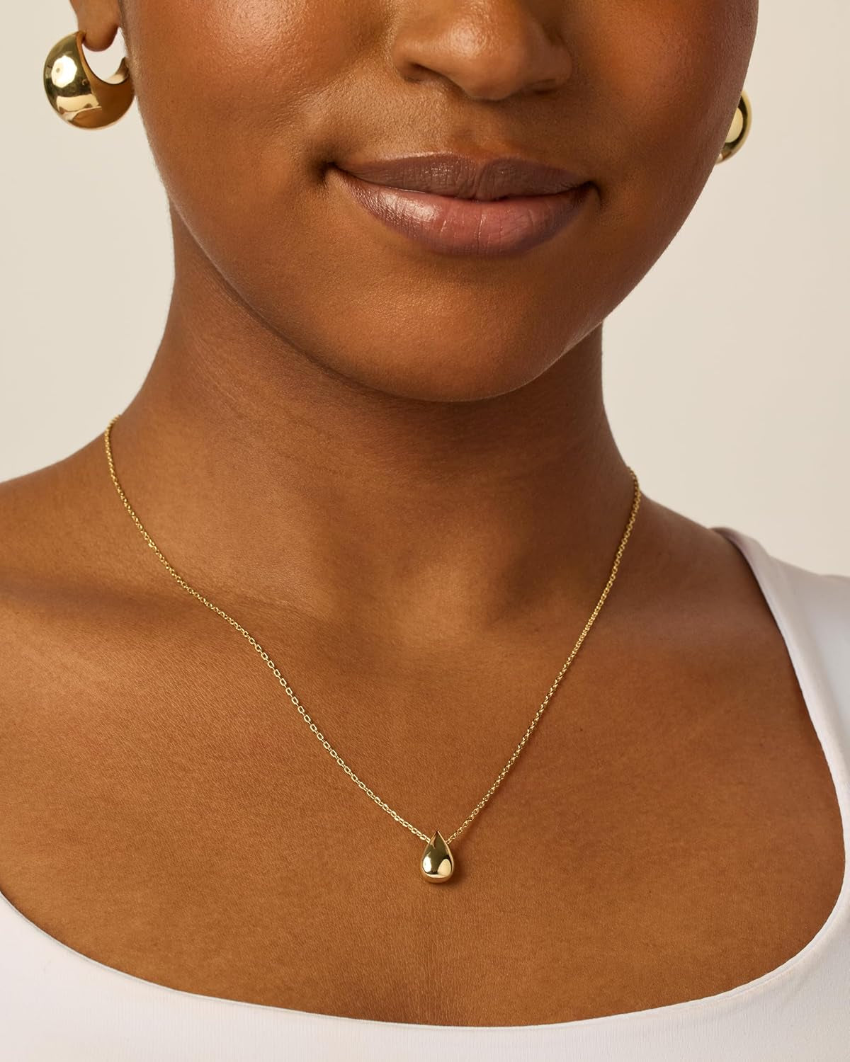 14K Gold Plated Dainty Pear Pendant Necklace for Women | Tear Pendant Necklaces
