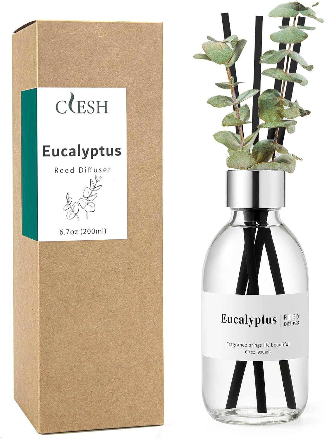 Reed Diffuser Set, 6.7 Oz Eucalyptus Scented Diffuser with Sticks, Home Fragrance Reed Diffuser for Bathroom Shelf Decor