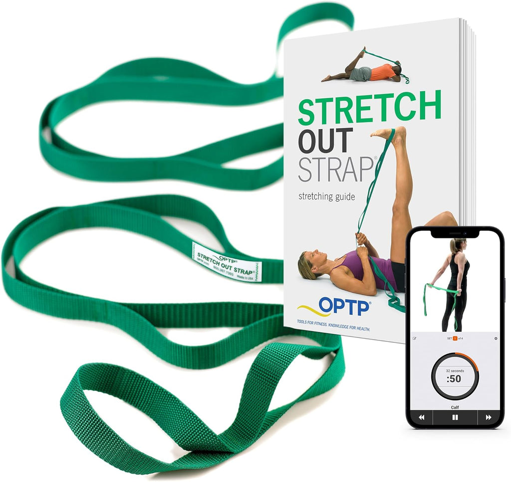 the Original Stretch Out Strap with Exercise Book, for Flexibility and Mobility Exercises. Stretch Out Straps for Physical Therapy, Yoga Stretching Strap and Knee Therapy Strap. Made in the USA
