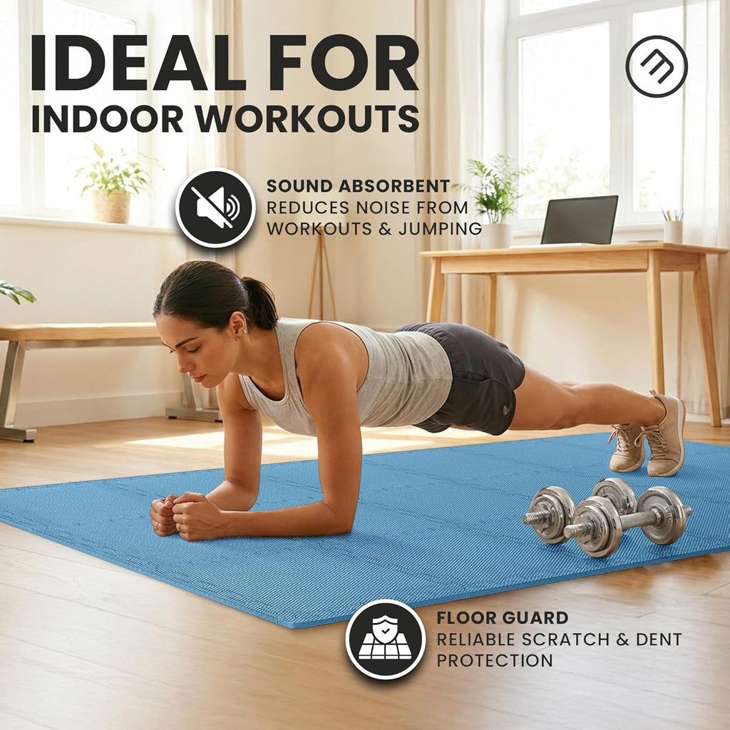 Gym Mats Set - 18 Pcs EVA Interlocking Foam Floor Tiles (12.6"X12.6"X0.4") 18Sqft Protective Gym Flooring Sports Home Workout Exercise Mats Puzzle Garage Fitness Play-Room Pool Treadmill Bike