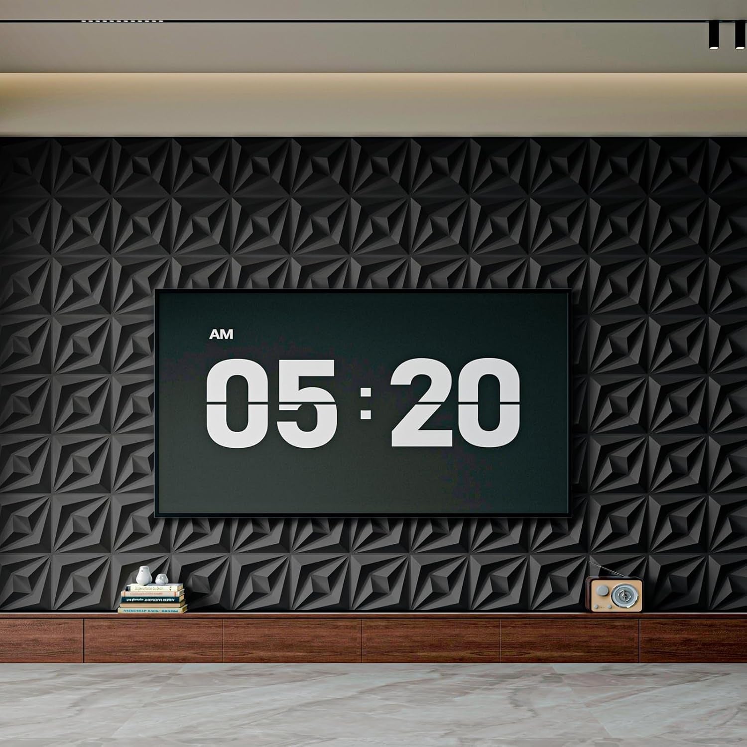 3D Wall Panels for Interior Wall Decor, 3 Layout Options PVC Textured Wall Art Decor for Living Room Bedroom TV Background Gaming Room, 12''X12'', 20 Pcs Black