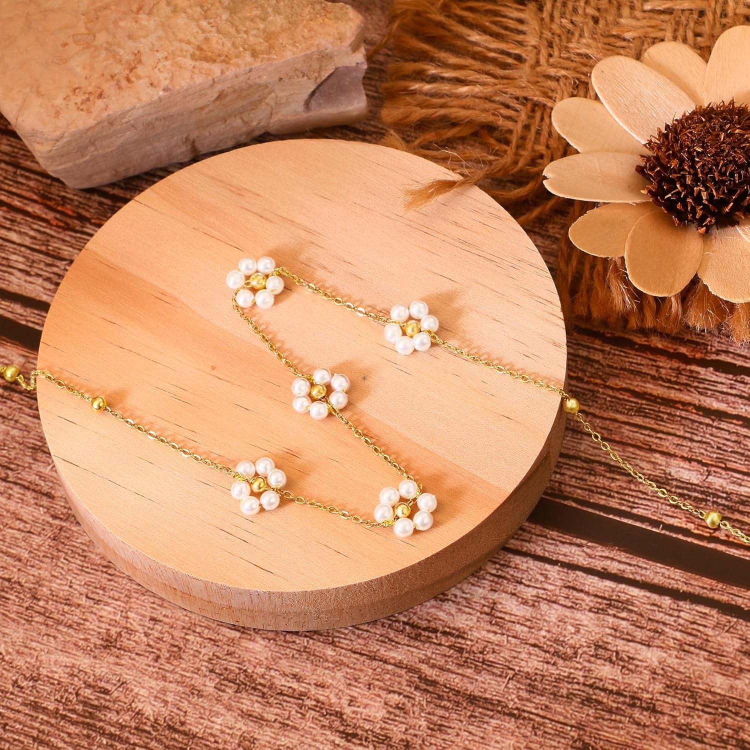 Pearl Necklaces, Daisy Pearls Choker for Women'S Pearl Strand Necklaces as Silver and Gold Choker for Teens, Silver Daisy Birthday Gifts 3 Pearls White Necklace as Prom Bridesmaid Gifts