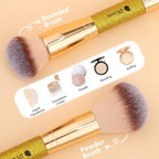 Dual End Powder Kabuki Makeup Brush Gold Glitter Vegan Synthetic for Liquid Cream Setting Powder