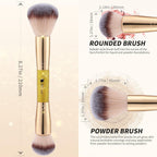 Dual End Powder Kabuki Makeup Brush Gold Glitter Vegan Synthetic for Liquid Cream Setting Powder