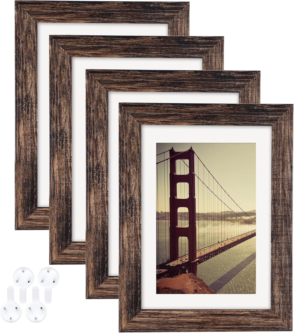 4X6 Picture Frame Distressed Farmhouse Wood Pattern Set of 4,Display 3.5X5 with Mat or 4X6 without Mat,Multicolour