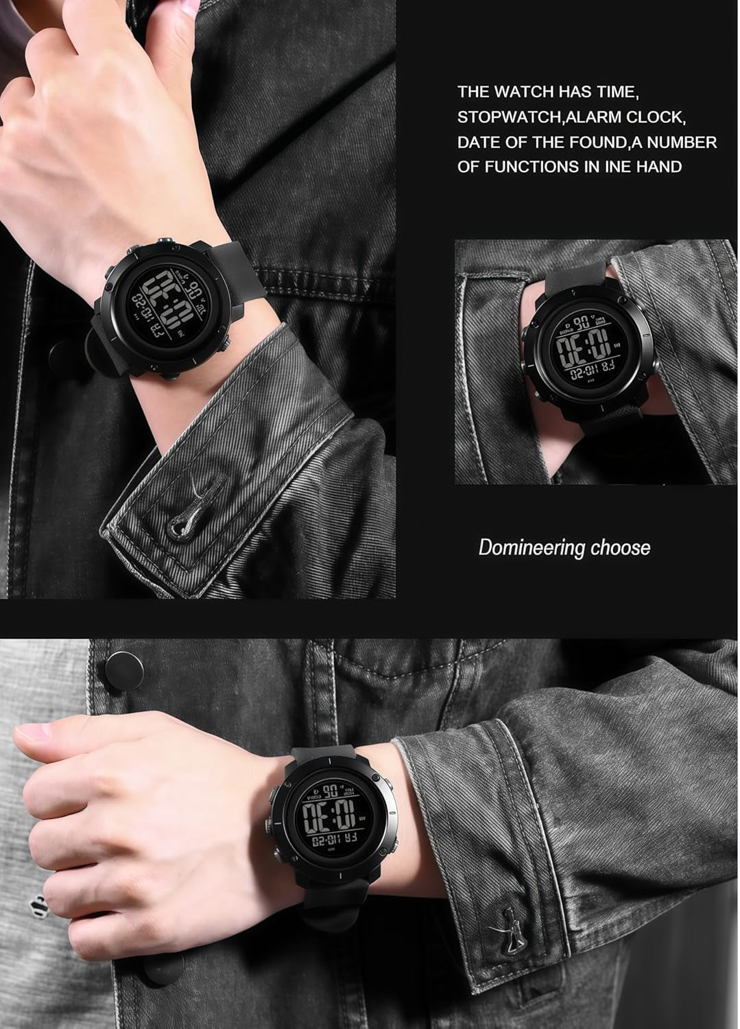 Digital Watch Sports Waterproof Military Back Light Small Watch for Men Black 1426