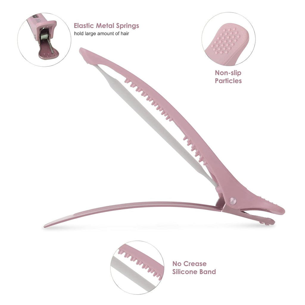 6Pcs Professional Hair Clips for Styling Sectioning, Anti-Slip No-Trace Duck Billed Hair Clips with Silicone Band, Salon and Home Hair Cutting Clips for Hairdresser, Women, Men - 4.3” Long