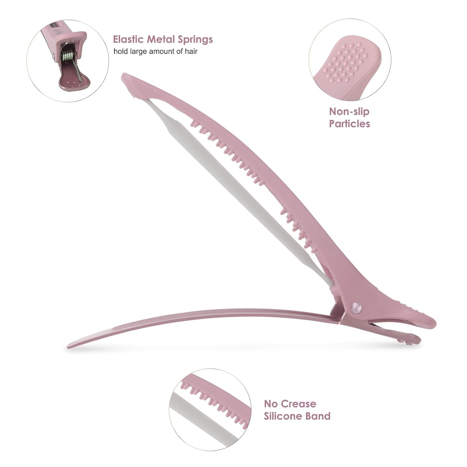 6Pcs Professional Hair Clips for Styling Sectioning, Anti-Slip No-Trace Duck Billed Hair Clips with Silicone Band, Salon and Home Hair Cutting Clips for Hairdresser, Women, Men - 4.3” Long