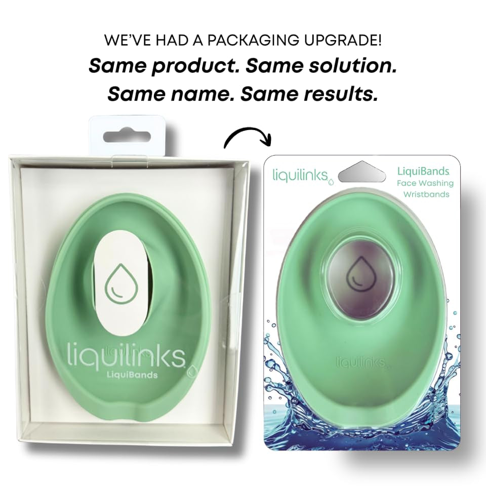 Liquibands Face Washing Wristbands – No More Wet Sleeves - Silicone Spa Bands to Catch Water Drips – Travel Accessory, Esthetician Essential, & Teen Gift for Skincare Routine (Sage Green, 1 Pair)